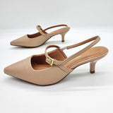 Vizzano 1122-881 Strappy Kitten Heel Pointy Toe Pump in Beige