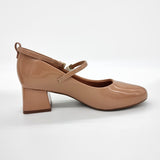 Vizzano 1423-102 Block Heel Round Toe Strappy Pump in Nude Patent