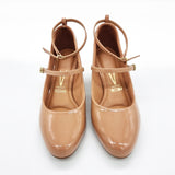 Vizzano 1423-102 Block Heel Round Toe Strappy Pump in Nude Patent