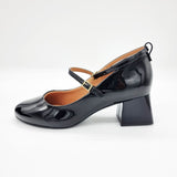 Vizzano 1423-102 Block Heel Round Toe Strappy Pump in Black Patent