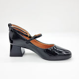 Vizzano 1423-102 Block Heel Round Toe Strappy Pump in Black Patent