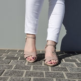 Vizzano 6291-927 Block Heel Sandal in Taupe Patent