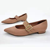 Vizzano 1206-295 Pointy Toe Studded Mary-Jane Flat in Nude