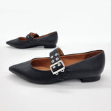 Vizzano 1206-295 Pointy Toe Studded Mary-Jane Flat in Black