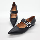 Vizzano 1206-295 Pointy Toe Studded Mary-Jane Flat in Black