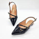 Vizzano 1206-296 Pointy Toe Slingback Flat in Black Patent