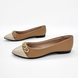 Beira Rio 4136-1106 Pointy Toe Flat in Tan/Cream