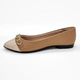 Beira Rio 4136-1106 Pointy Toe Flat in Tan/Cream