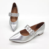 Vizzano 1206-795 Pointy Toe Studded Mary-Jane Flat in Silver