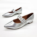 Vizzano 1206-795 Pointy Toe Studded Mary-Jane Flat in Silver