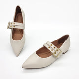 Vizzano 1206-295 Pointy Toe Studded Mary-Jane Flat in Off White