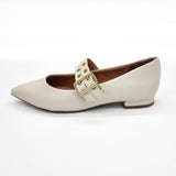 Vizzano 1206-295 Pointy Toe Studded Mary-Jane Flat in Off White
