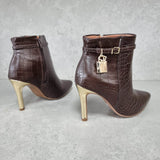 Vizzano 3049-246 Pointy Toe Golden Stiletto Heel Ankle Boot in Cocoa Croc