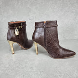 Vizzano 3049-246 Pointy Toe Golden Stiletto Heel Ankle Boot in Cocoa Croc