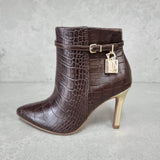 Vizzano 3049-246 Pointy Toe Golden Stiletto Heel Ankle Boot in Cocoa Croc