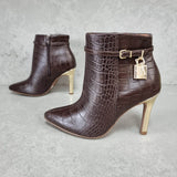 Vizzano 3049-246 Pointy Toe Golden Stiletto Heel Ankle Boot in Cocoa Croc