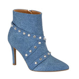 Vizzano 3049-247 Pointy Toe Stiletto Heel Ankle Boot in Blue Denim