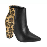 Vizzano 3105-100 Block Heel Pointy Toe Ankle Boot in Black/Multi Beige
