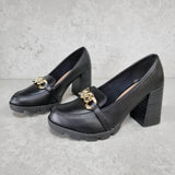 Beira Rio 4251-304 Block Heel Loafer in Black Napa