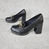 Beira Rio 4251-304 Block Heel Loafer in Black Napa