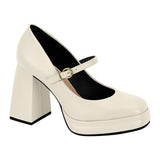 Beira Rio 4298-103 Block Heel Mary-Jane Pump in Off White Napa