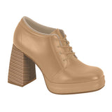 Beira Rio 4298-104 Block Heel Lace-Up Bootie in Tan Napa