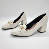 Beira Rio 4304-104 Block Heel Loafer Pump in Off White Napa