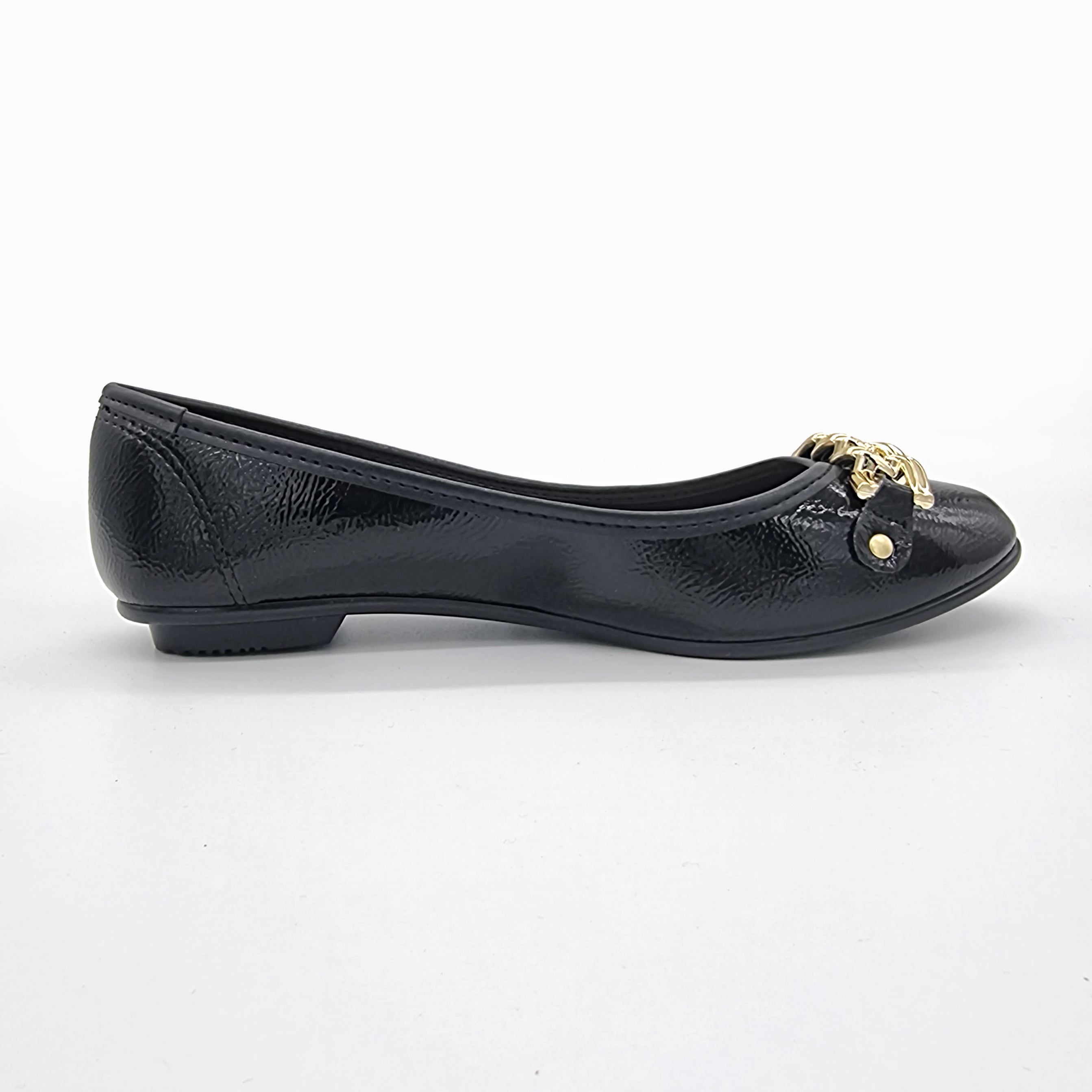 Moleca 5027-1444 Round Toe Ballerina Flat in Black Patent