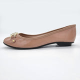 Moleca 5027-1444 Round Toe Ballerina Flat in Nude Patent