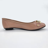 Moleca 5027-1444 Round Toe Ballerina Flat in Nude Patent