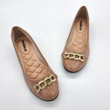 Moleca 5027-1444 Round Toe Ballerina Flat in Nude Patent