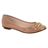 Moleca 5027-1444 Round Toe Ballerina Flat in Nude Patent