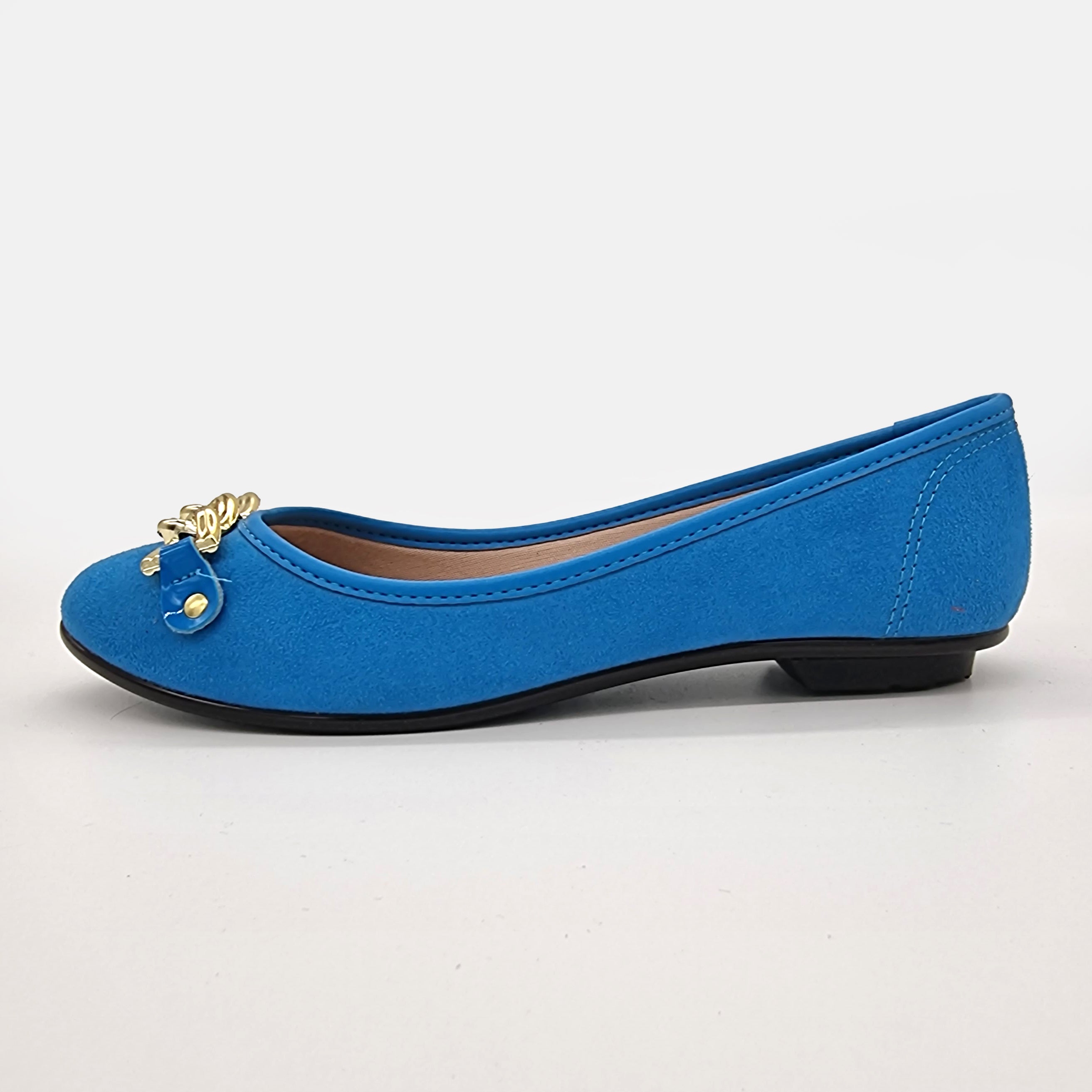 Moleca 5027-1444 Round Toe Ballerina Flat in Blue Suede