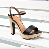Vizzano 6292-200 High Heel Raffia Platform Sandal in Black Napa