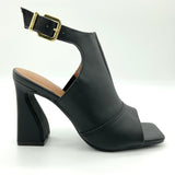 Vizzano 6493-103 Block Heel Open Toe Bootie in Black Napa