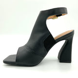 Vizzano 6493-103 Block Heel Open Toe Bootie in Black Napa