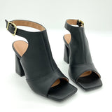 Vizzano 6493-103 Block Heel Open Toe Bootie in Black Napa