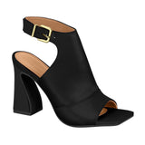 Vizzano 6493-103 Block Heel Open Toe Bootie in Black Napa