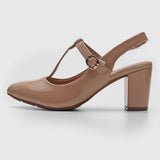 Modare 7377-107 Block Heel T-Bar Pump in Beige Patent