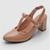 Modare 7377-107 Block Heel T-Bar Pump in Beige Patent