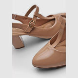 Modare 7377-107 Block Heel T-Bar Pump in Beige Patent