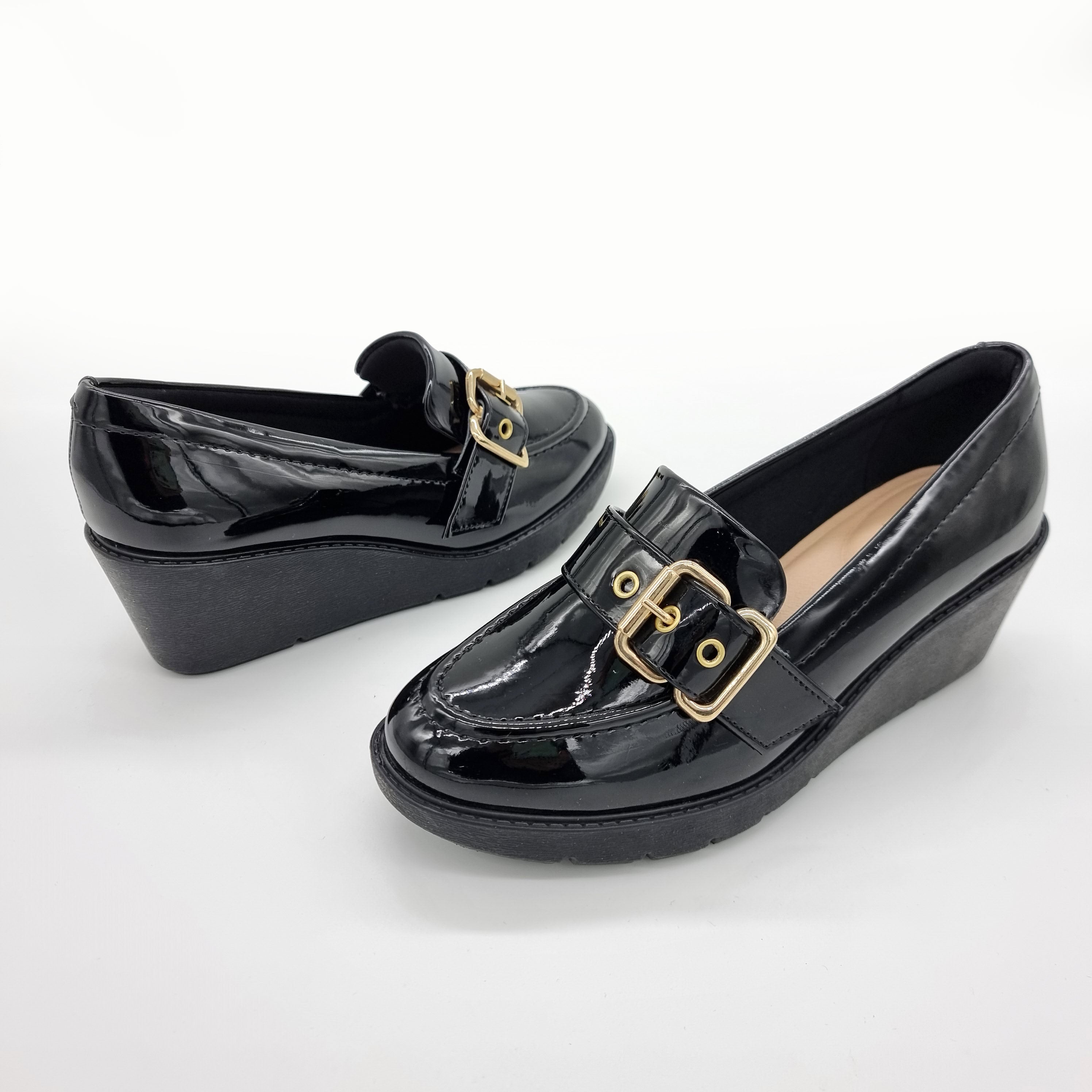 Black patent wedge sales loafers