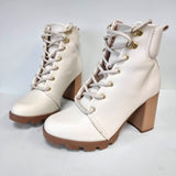 Beira Rio 9074-103 Lace-Up Block Heel Ankle Boot in Off White Napa
