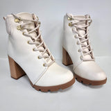 Beira Rio 9074-103 Lace-Up Block Heel Ankle Boot in Off White Napa