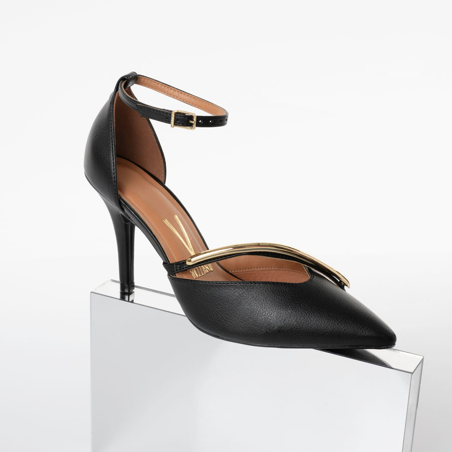 Vizzano 1840-300 Mid Heel Peeptoe Pump in Black Napa