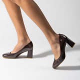 Vizzano 1446-100 Block Heel Square Toe Pump in Cocoa Patent