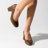 Vizzano 1446-100 Block Heel Square Toe Pump in Cappuccino Napa