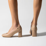 Vizzano 1446-100 Block Heel Square Toe Pump in Beige Napa