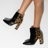 Vizzano 3105-100 Block Heel Pointy Toe Ankle Boot in Black/Multi Beige