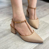 Vizzano 1220-363 Block Heel T-Bar Pump in Beige